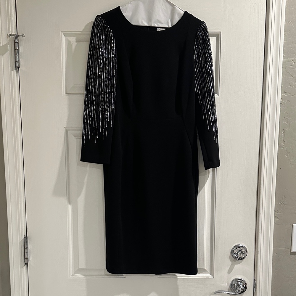 Calvin Klein Black Dress with Silver Embellished Sleeves